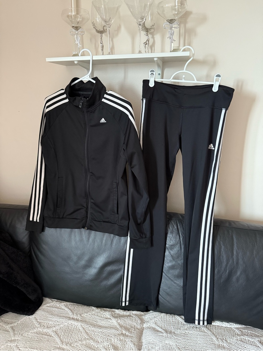 Adidas Women's Black Track Jacket & Pants Set with White Stripes